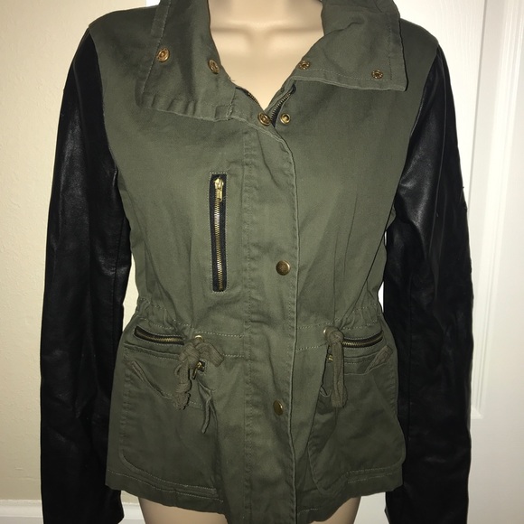 Forest Green Cargo Jacket With Leather 